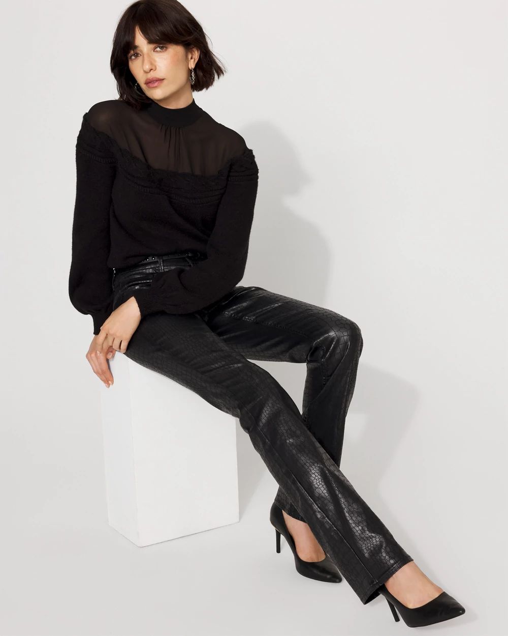 Crocodile Coated Denim High Rise Bootcut Jean | White House Black